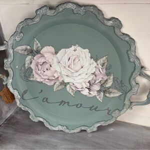 Floral Decorative Tray with Handles